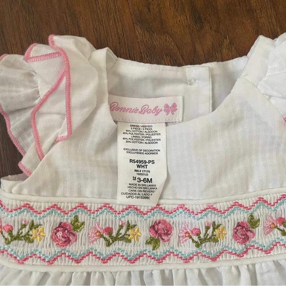 Bonnie Baby White and Pink Easter Dress with Diaper Cover